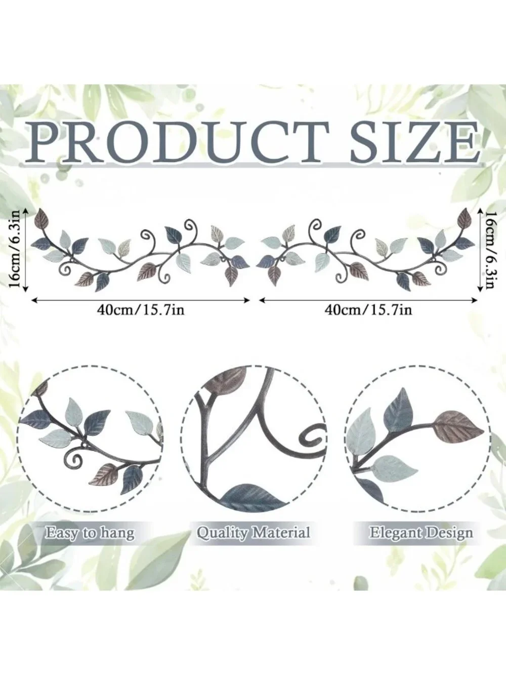 2 Pcs Metal Tree Leaf Wall Art - Rustic Scroll Vine Decor for Indoor/Outdoor